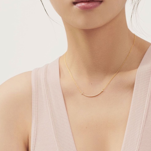 Tiffany T Smile Pendant in Yellow Gold with Diamonds, Small - Picture 2 of 4